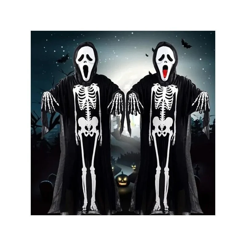 Skelett Kostüm Damen & Kinder Halloween Jumpsuit Cosplay Karneval Verkleidung