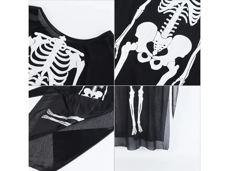 Skelett Kostüm Halloween Schwarz Langarm Verkleidung Karneval Universal