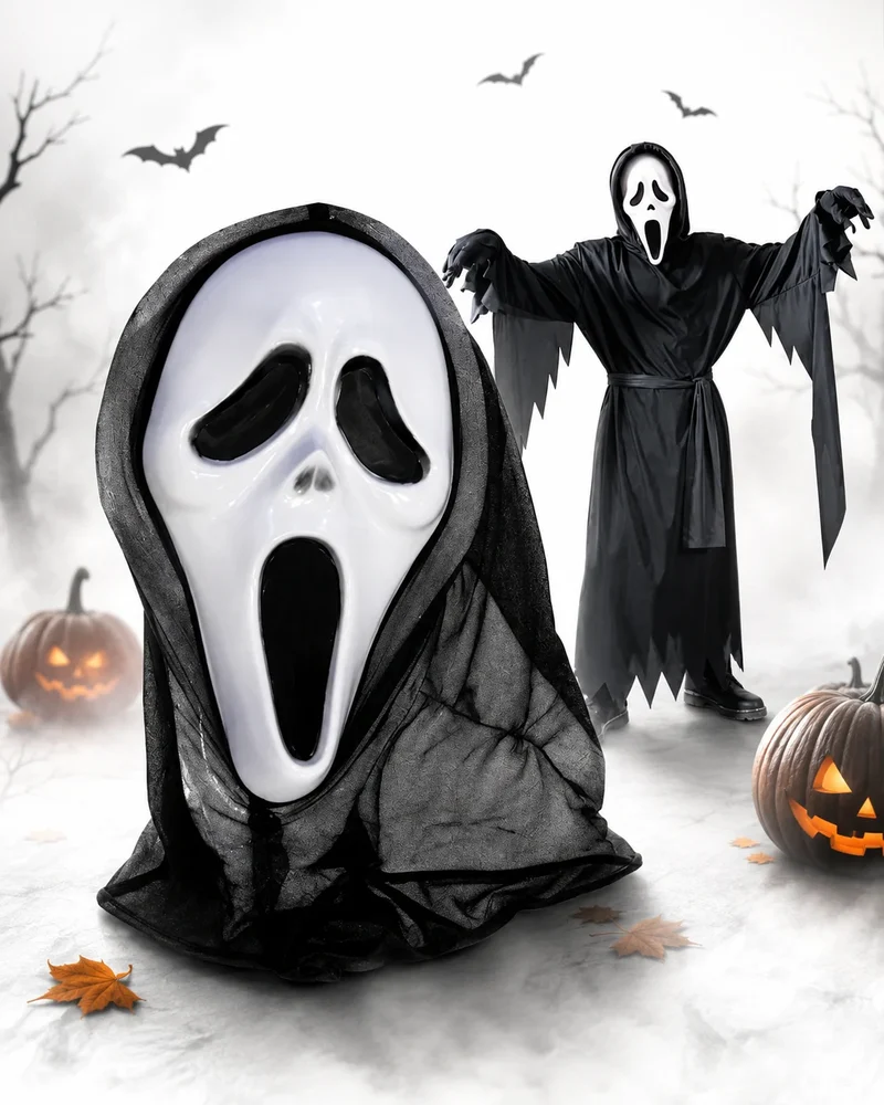 Horror Maske Halloween Gruselmaske Schwarz Weiß 35cm Party Verkleidung