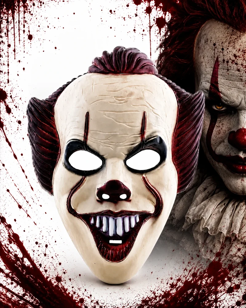 Horror Clown Maske Halloween Gruselmaske Kostüm Weiß 30cm mit Gummiband