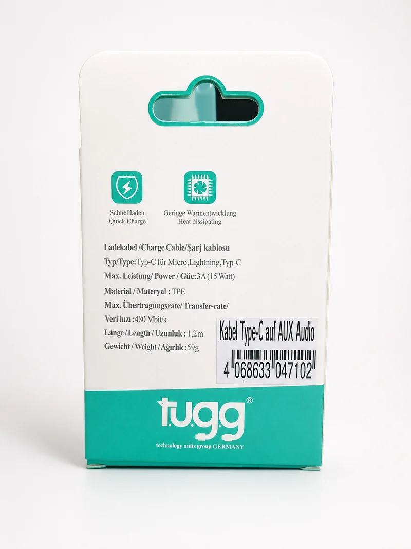 TUGG USB-C auf 3,5mm AUX Kabel 1,2m Audio Adapter Typ-C Klinkenkabel Textilkabel