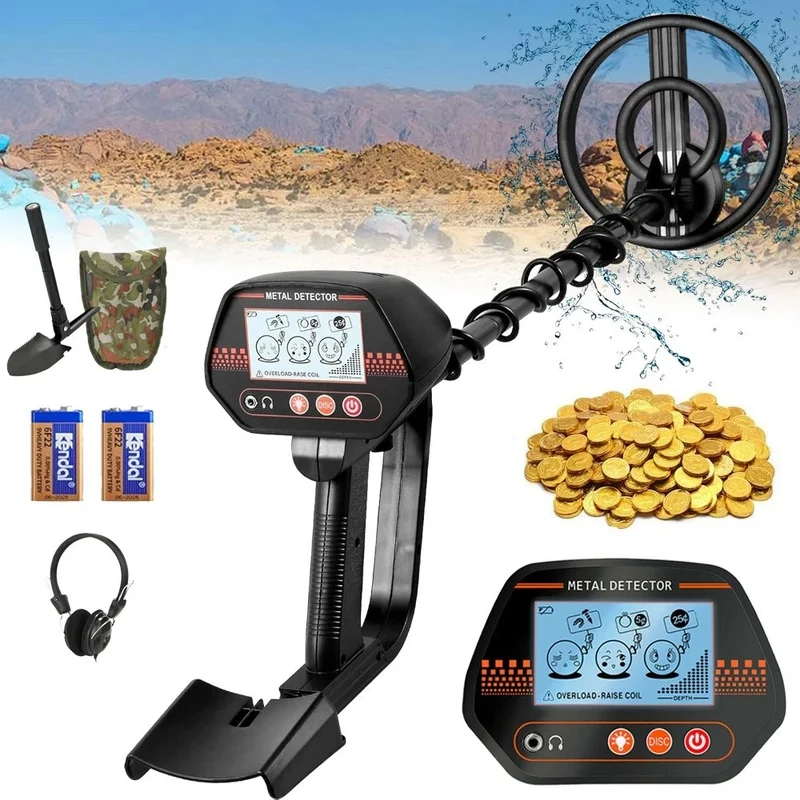 Metalldetektor Profi LCD 2 Modi Wasserdichte Suchspule Kopfhörer Schaufel Set
