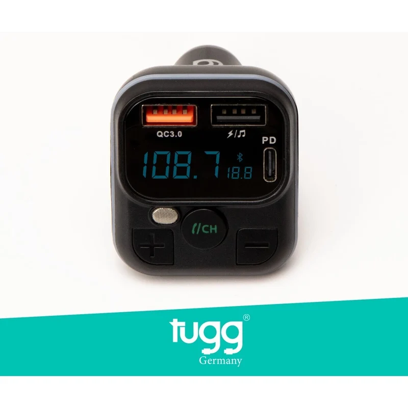 FM Transmitter Bluetooth 5.0 38W USB-C USB-A Auto Radio Adapter Tugg C32