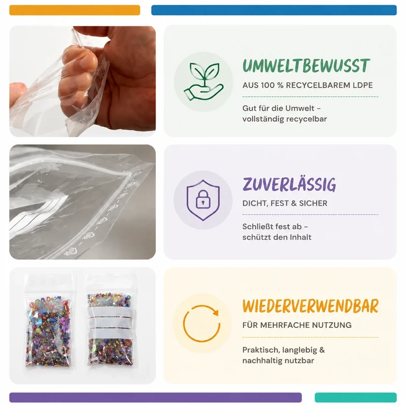 Druckverschlussbeutel ZIP Beutel Folienbeutel Transparent Wiederverschließbar Se
