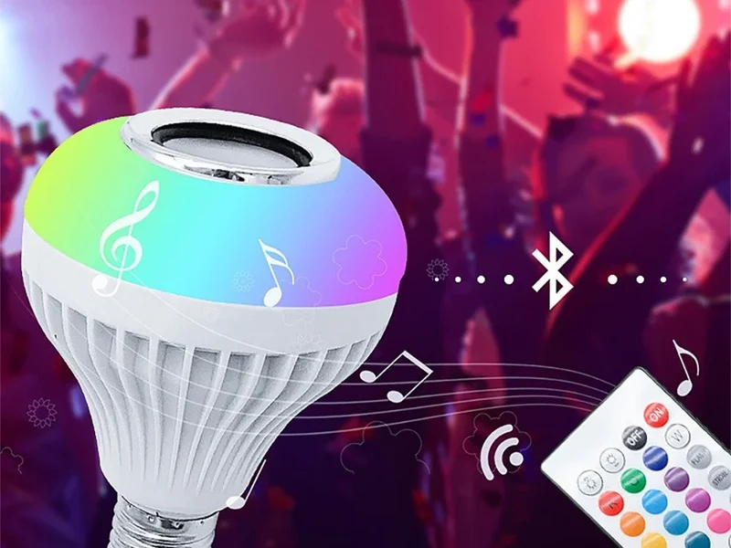 RGB LED Lampe E27 mit Bluetooth Lautsprecher Fernbedienung Farbwechsel 7W