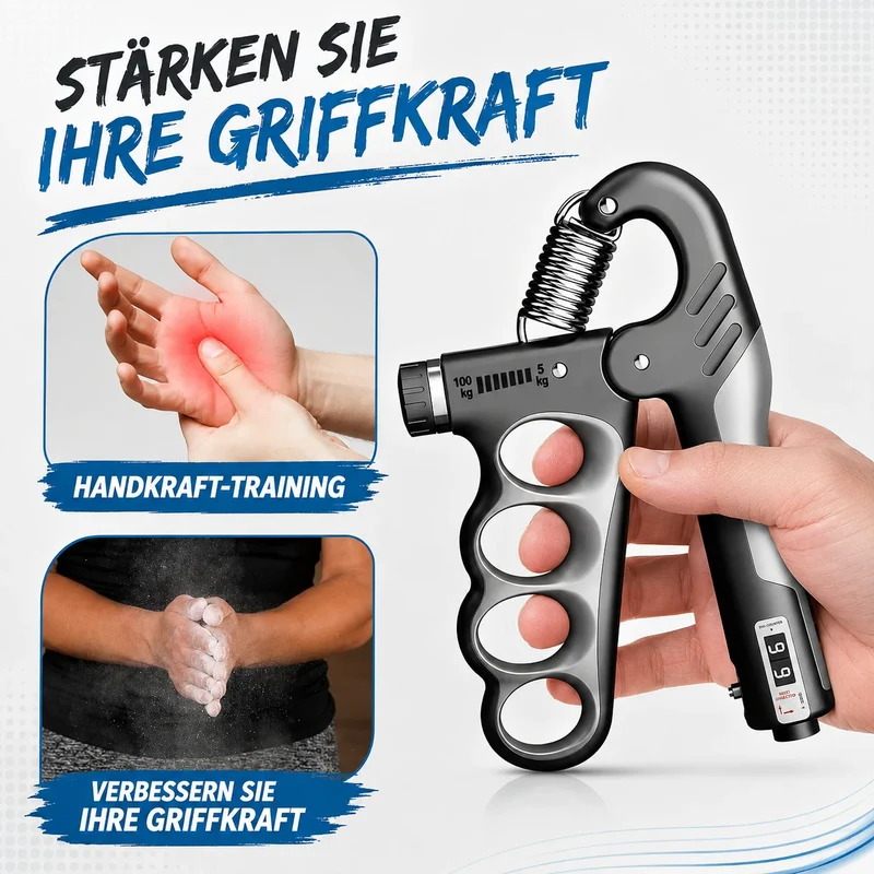 Handtrainer Griffkrafttrainer 5-100kg Einstellbar mit Zähler Unterarm Finger Fit