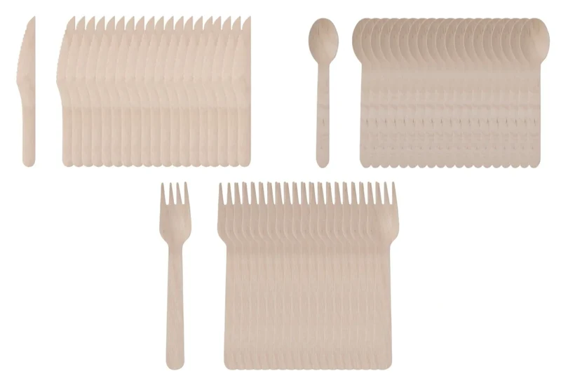 Holzbesteck 20 Stück Einwegbesteck Messer Gabel Löffel 16cm Party Picknick Grill