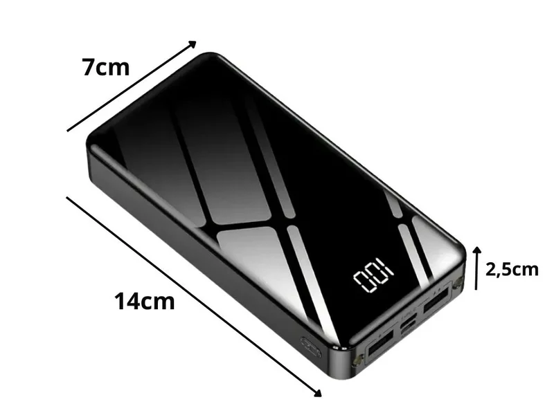 Powerbank 20000 mAh mit 4 USB-Ausgängen – Externer Akku 5V 2,1A mit 2 LED-Taschenlampen