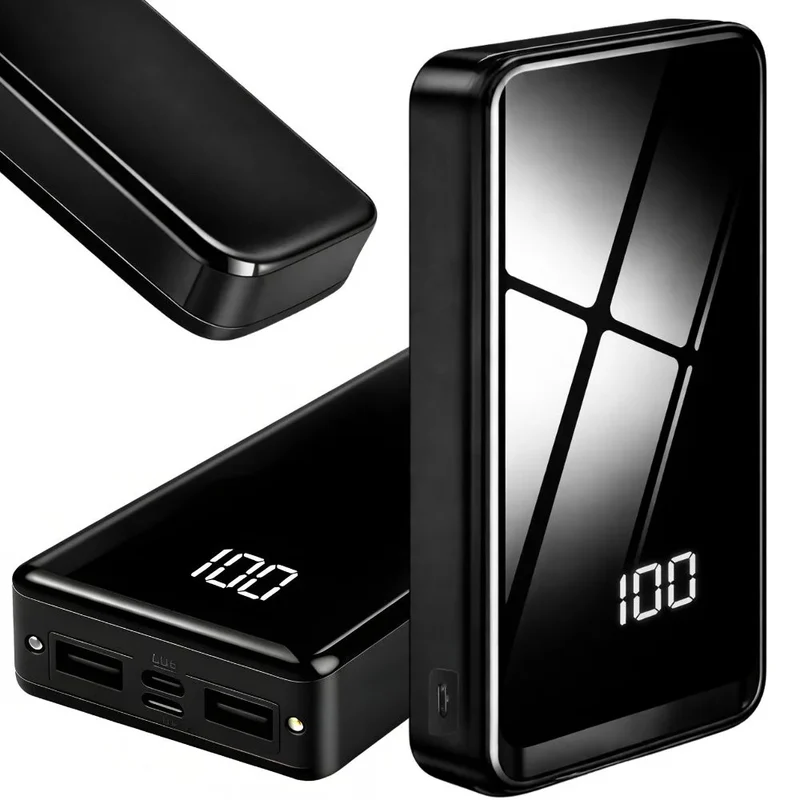 Powerbank 20000 mAh mit 4 USB-Ausgängen – Externer Akku 5V 2,1A mit 2 LED-Taschenlampen