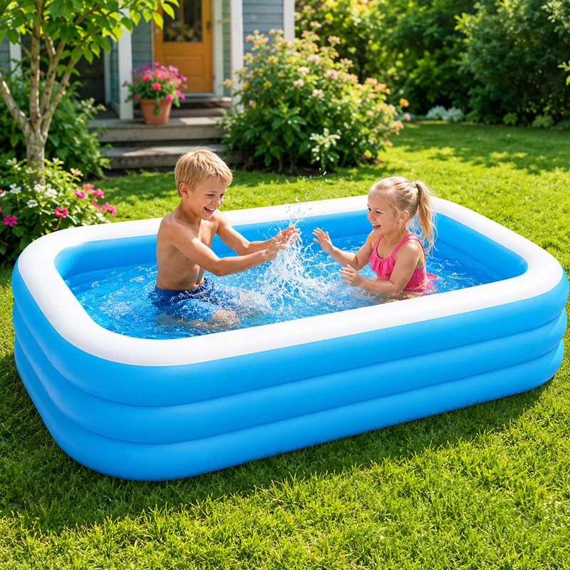 Aufblasbarer Familienpool 185x130x50cm Kinderpool Gartenpool 350L Blau