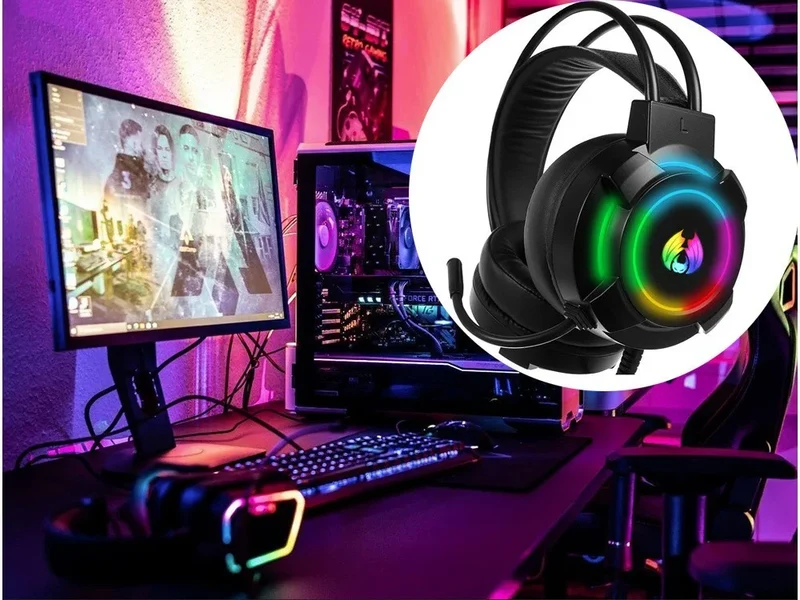Gaming Headset RGB LED Mikrofon Kabel 50mm PC PS Laptop Konsole Stereo
