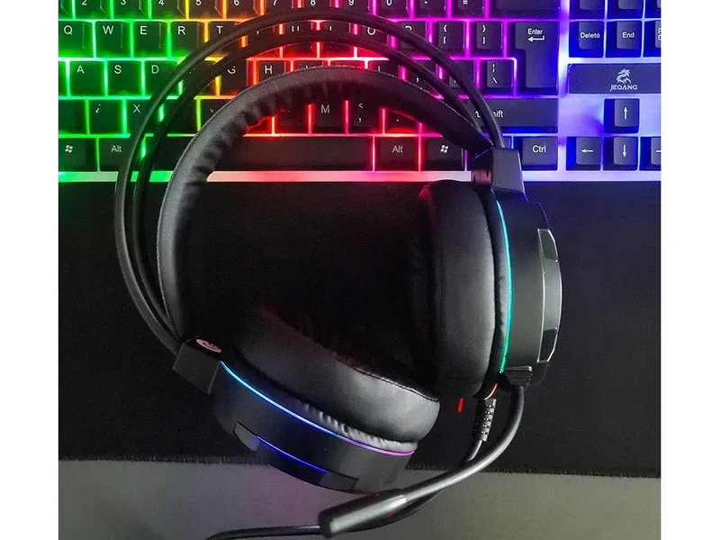 Gaming Headset RGB LED Mikrofon Kabel 50mm PC PS Laptop Konsole Stereo