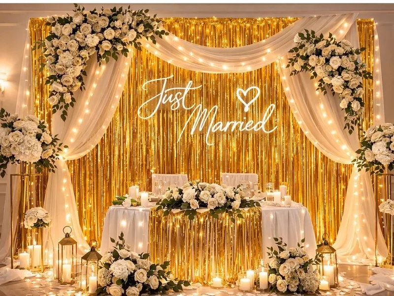 Lametta Vorhang 100x180cm Gold Schwarz Party Fotowand Geburtstag Hochzeit Deko