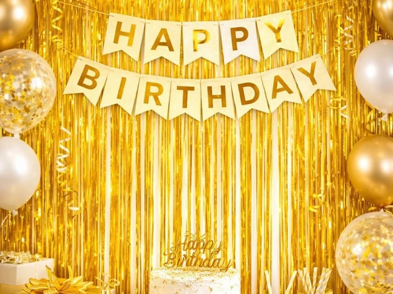 Lametta Vorhang 100x180cm Gold Schwarz Party Fotowand Geburtstag Hochzeit Deko
