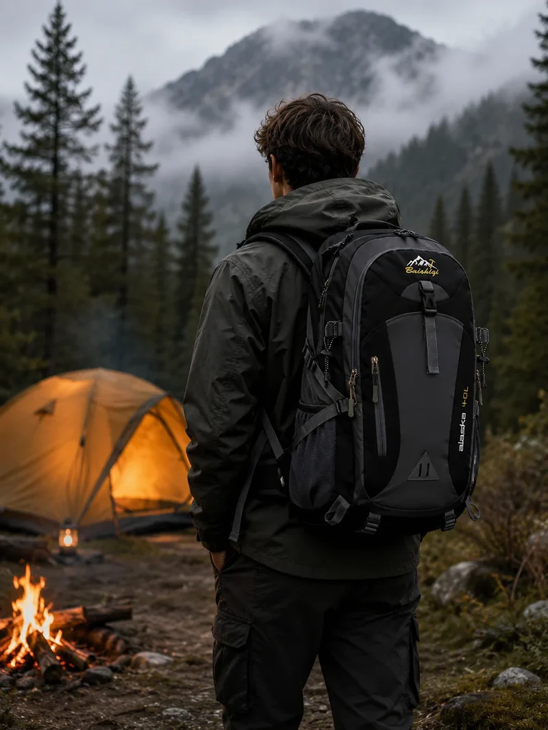 40L Wanderrucksack Trekkingrucksack Reiserucksack Schwarz Outdoor Camping Hüftgu