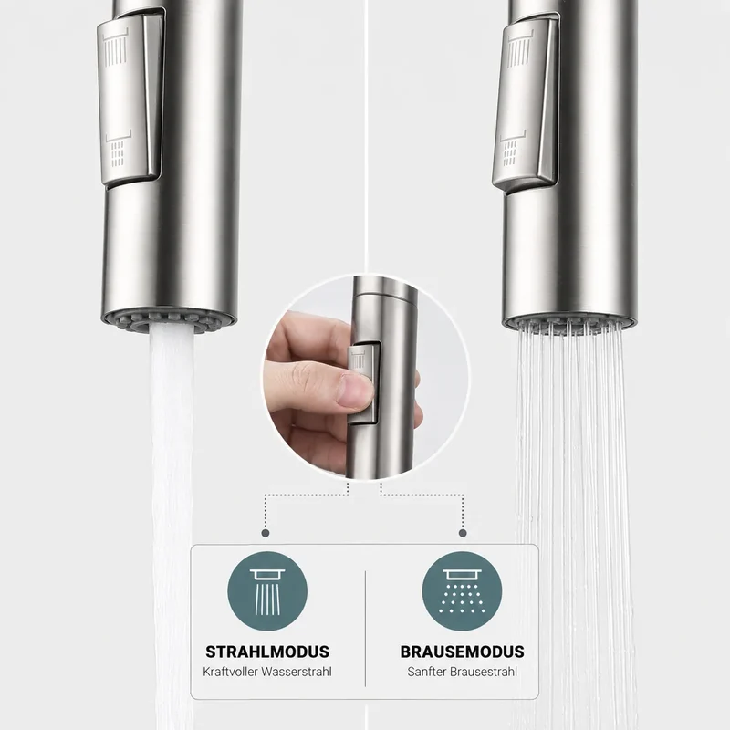 Küchenarmatur Ausziehbar 360° Schwenkbar Spültischarmatur Edelstahl Brausekopf