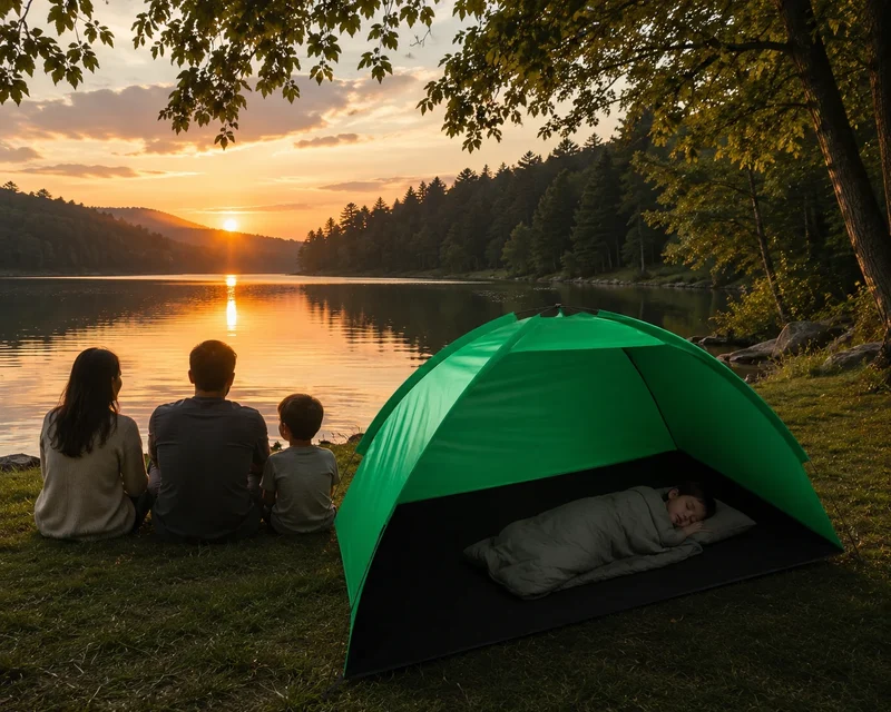Strandzelt UV-Schutz Pop Up Strandmuschel Halboffen Garten Camping Grün