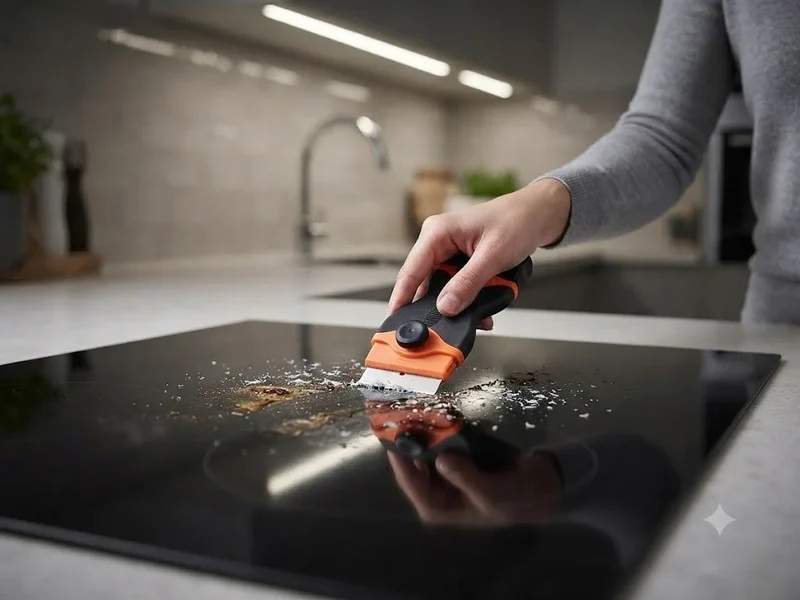 Kochfeldschaber für Glaskeramik & Induktionskochfeld – Glasschaber mit 5 Metallklingen + 1 Kunststoffklinge