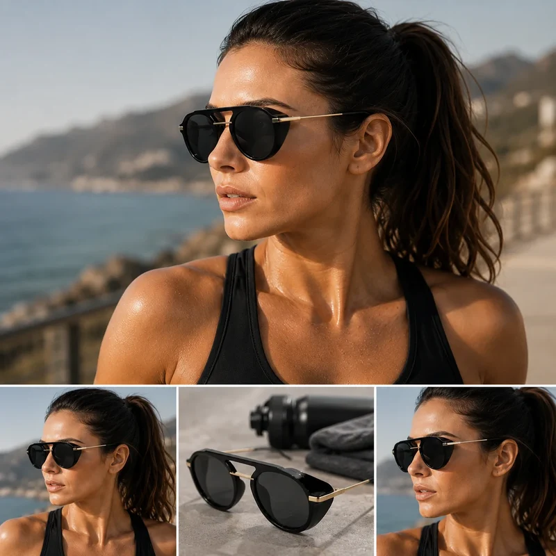 Polarisierte Sonnenbrille Herren Damen UV400 Schwarz Sportbrille Seitenschutz