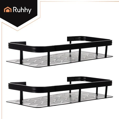 Duschregal Schwarz 2er Set Aluminium Badregal Wandregal ohne Bohren Küche