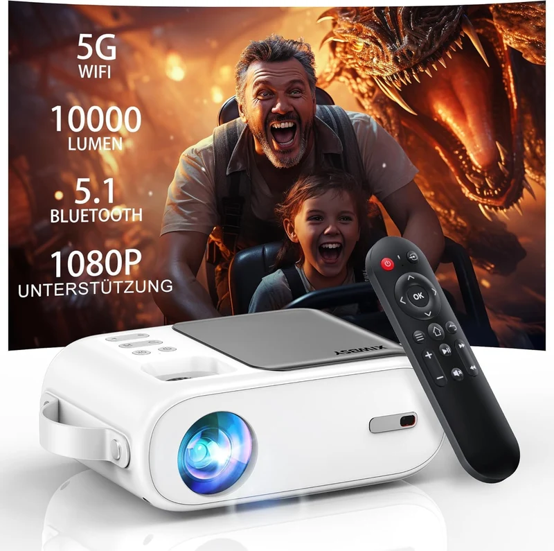 Mini Beamer 10000 Lumen 1080P WiFi Bluetooth LED Projektor Tragbar 🎬Full HD 5G