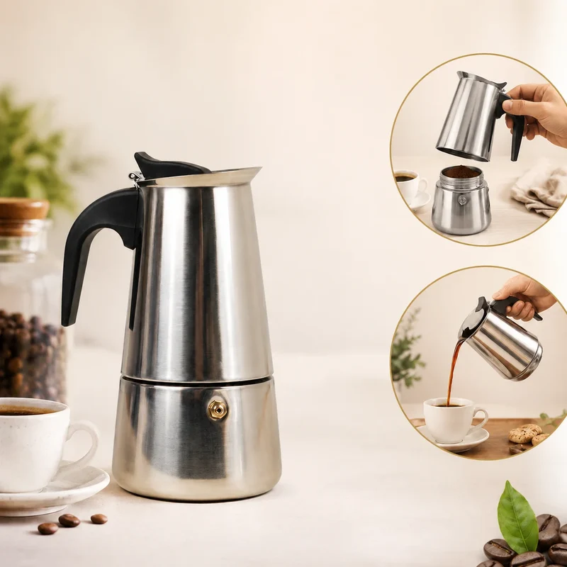 Espressokocher 300ml 6 Tassen Edelstahl Mokkakanne Kaffeekocher Induktion