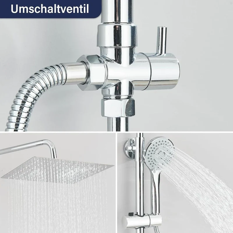 Edelstahl Regendusche Set 30x30cm Duschsystem Kopfbrause Handbrause Chrom