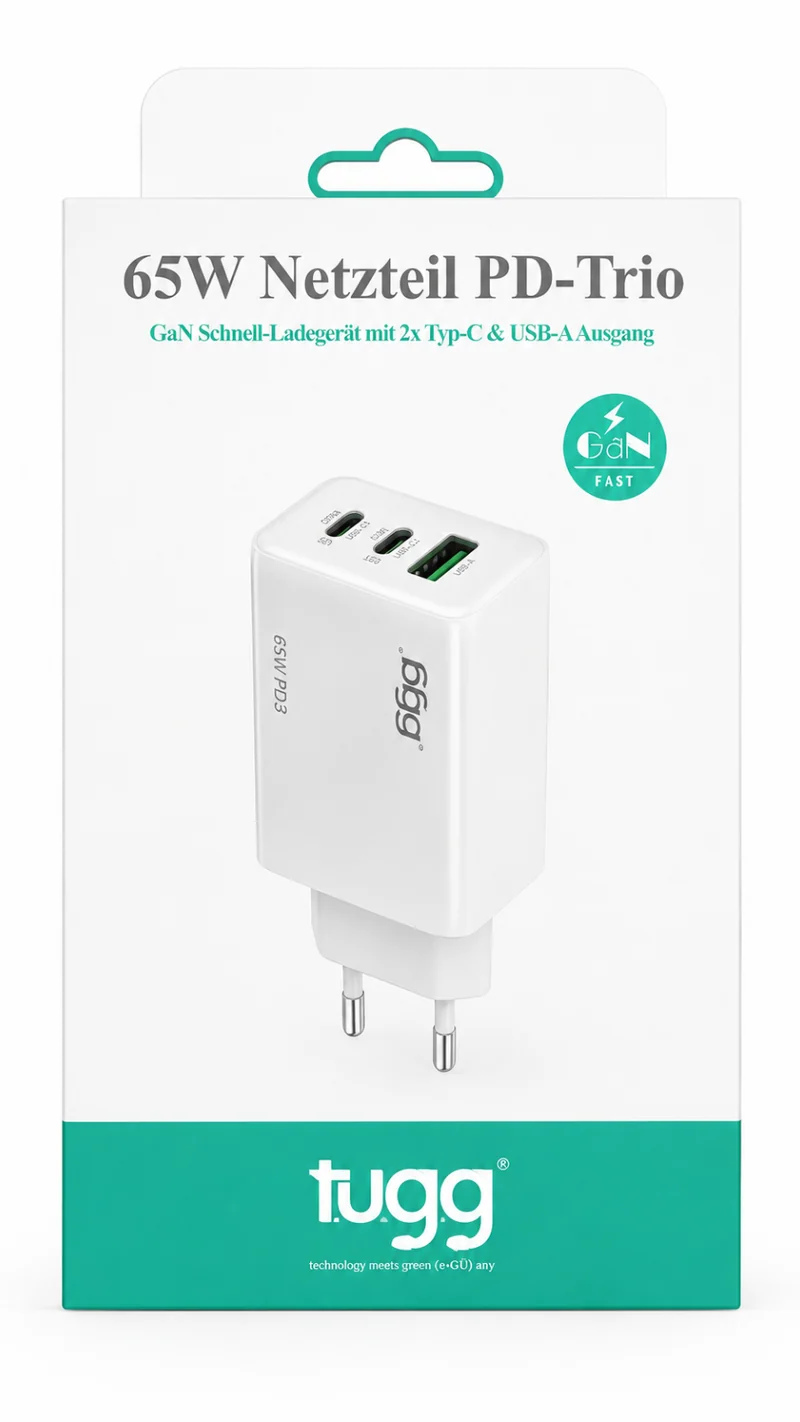 TUGG 65W USB C LadC Ladegerät Schnellladegerät PD Netzteil 2x USB-C USB-A Fast Charge