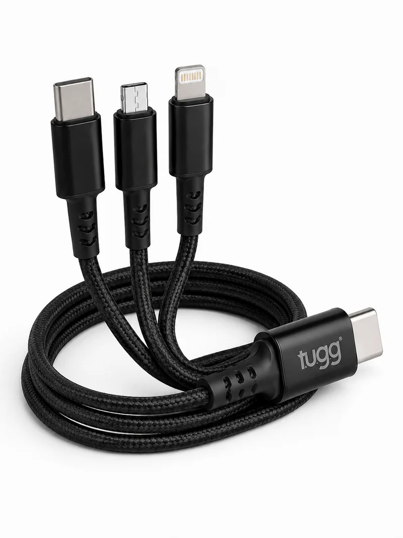 TUGG 3in1 USB-C Ladekabel 45W 1,2m 8-Pin Micro USB Multi Ladekabel Schwarz