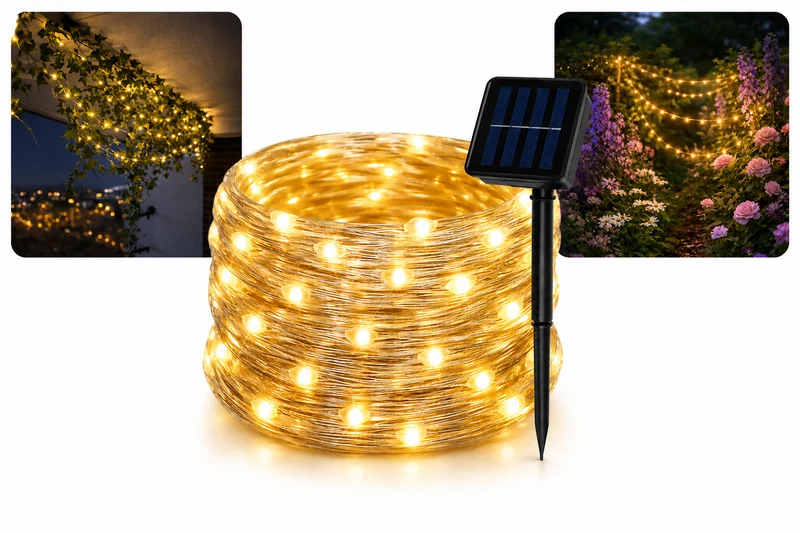 Solar Lichterkette 15m 150 LED Warmweiß IP44 Garten Balkon Terrasse 8 Modi