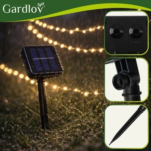 Solar Lichterkette 15m 150 LED Warmweiß IP44 Garten Balkon Terrasse 8 Modi