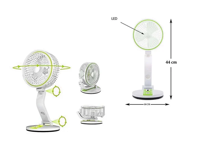 USB Ventilator Akku Tischventilator LED Lampe Faltbar Kabellos Camping Reise