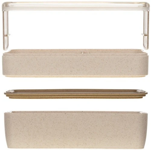 Lunchbox 750ml mit Besteck Brotdose Bento Box 2 Fächer Weizenstroh Beige