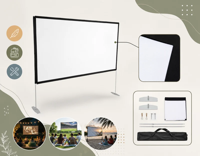 Beamer Leinwand 120 Zoll mit Ständer Tragetasche Projektor Leinwand Outdoor
