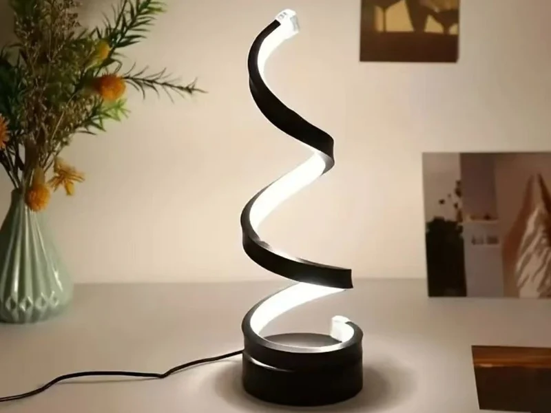LED Spiral Tischlampe Dimmbar mit 3 Lichtfarben – USB Nachttischlampe für Schlafzimmer, Schreibtisch und Wohnzimmer