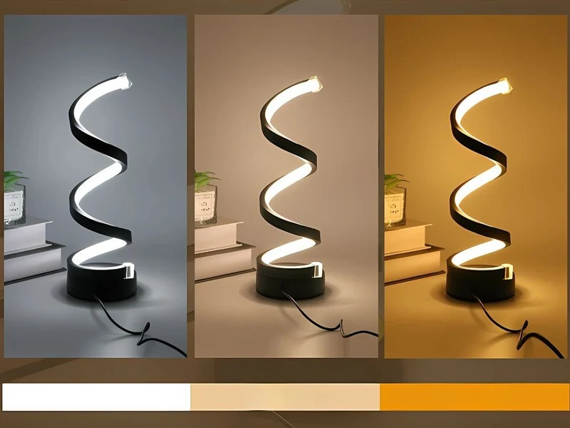 LED Spiral Tischlampe Dimmbar mit 3 Lichtfarben – USB Nachttischlampe für Schlafzimmer, Schreibtisch und Wohnzimmer