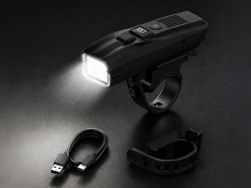 LED Fahrradlampe USB-C Akku Frontlicht mit Lichtsensor – 5 Lichtmodi, Akkustandsanzeige und Fahrradbeleuchtung für Alltag & Nachtfahrten