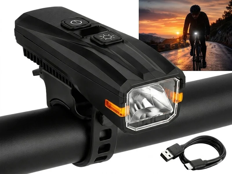 LED Fahrradlampe USB-C Akku Frontlicht mit Lichtsensor – 5 Lichtmodi, Akkustandsanzeige und Fahrradbeleuchtung für Alltag & Nachtfahrten