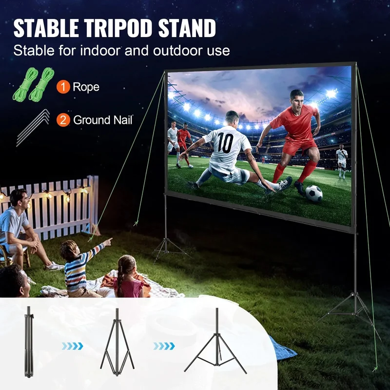 Beamer Leinwand mit Stativ 70–150 Zoll Auswahl – 16:9 Projektor Leinwand für Heimkino, Präsentationen und Outdoor Kino