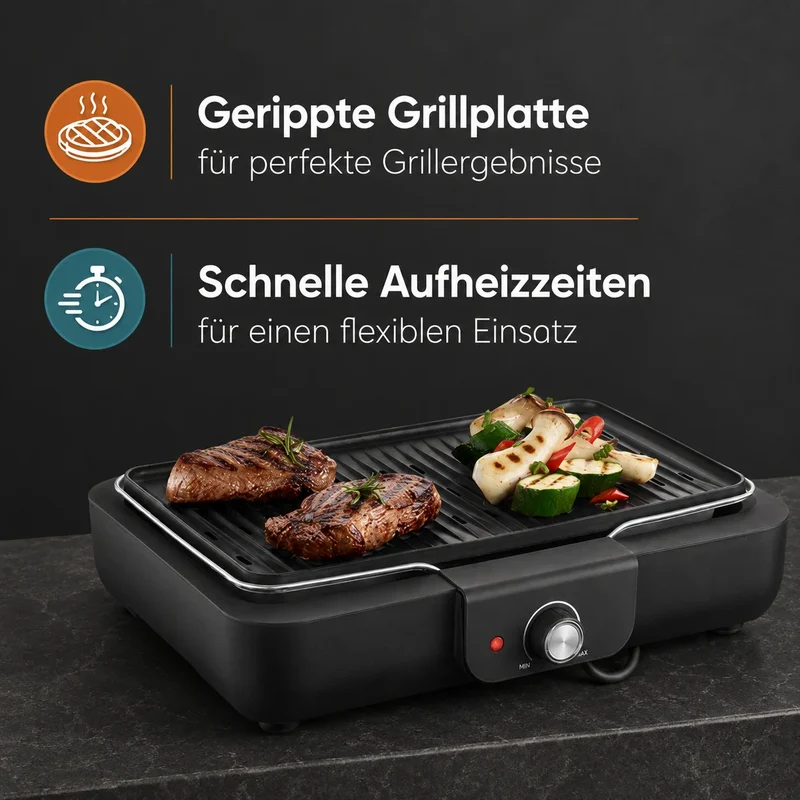 Elektrogrill Tischgrill 2200W Alu Grillplatte Innen Außen BBQ Grill
