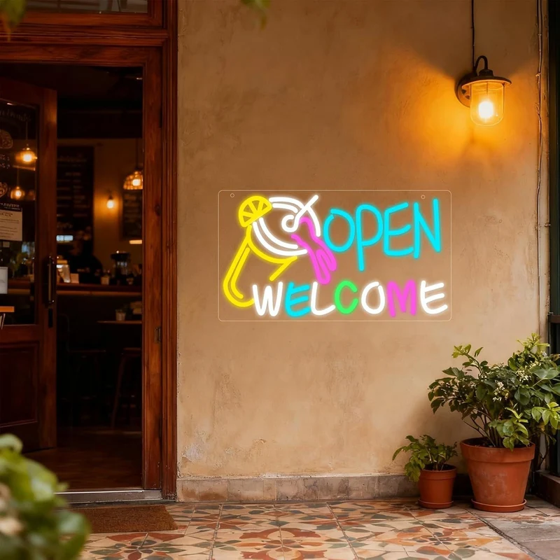 Open Welcome Neon Schild LED Bubble Tea Café Bar Leuchtreklame