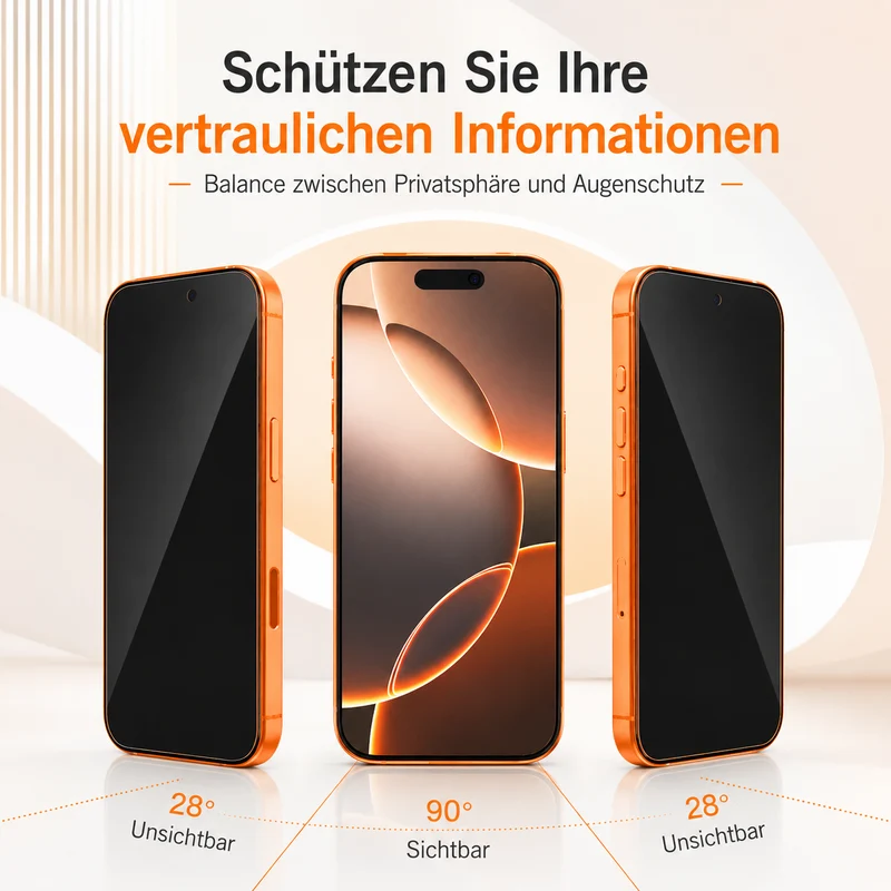 9D Privacy Schutzglas für iPhone 17 Pro Max 17 Pro Sichtschut