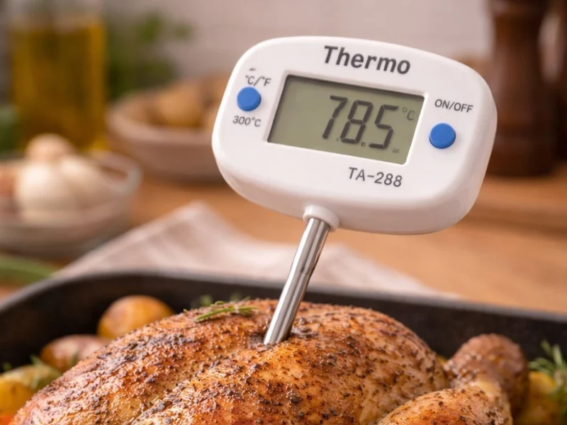 Digitales LCD-Küchenthermometer mit Fleischspieß – Präzises Bratenthermometer zum Kochen & Grillen