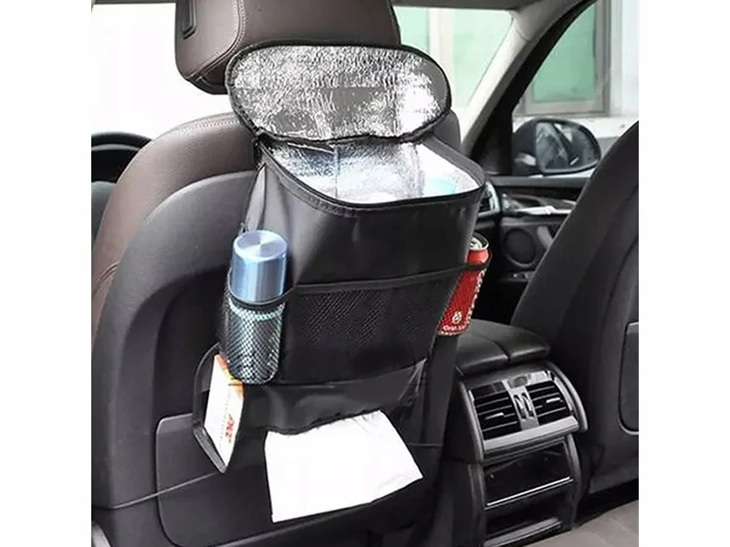 Auto Rückenlehnen Organizer mit Thermotasche – Multifunktionale Rücksitz Aufbewahrungstasche mit Kühltasche, Getränkehalter und Stauraum für Auto Reisen