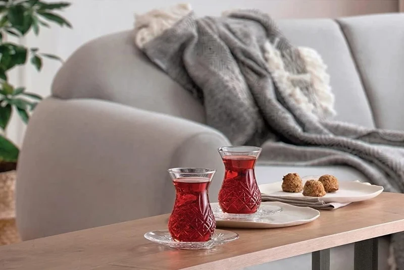 Pasabahce Teegläser Set 12tlg mit Untertasse Glas Teeservice