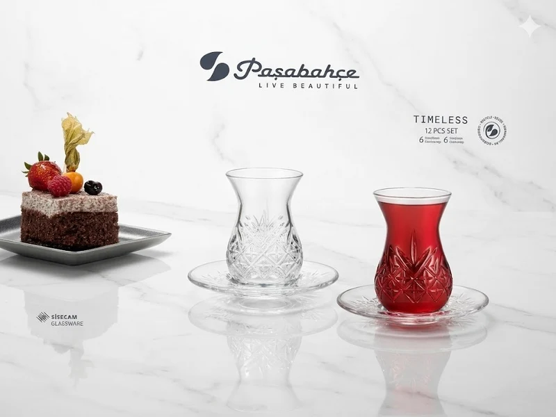 Pasabahce Teegläser Set 12tlg mit Untertasse Glas Teeservice