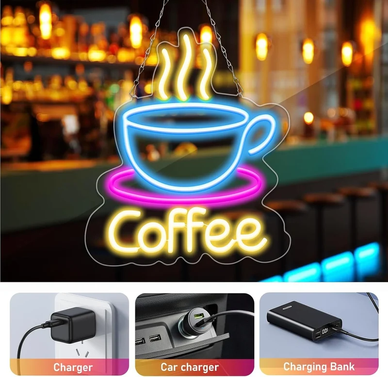 LED Kaffee Neon Schild dimmbar USB 43cm Coffee Leuchtschild