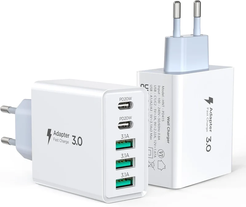 50W 5-Port USB Ladegerät Schnellladegerät USB-C USB-A Netzteil Universal Adapter
