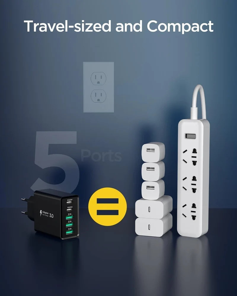 50W 5-Port USB Ladegerät Schnellladegerät USB-C USB-A Netzteil Universal Adapter
