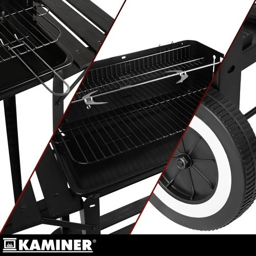 Holzkohlegrill Grillwagen mit Drehspieß Garten BBQ mit Ablage